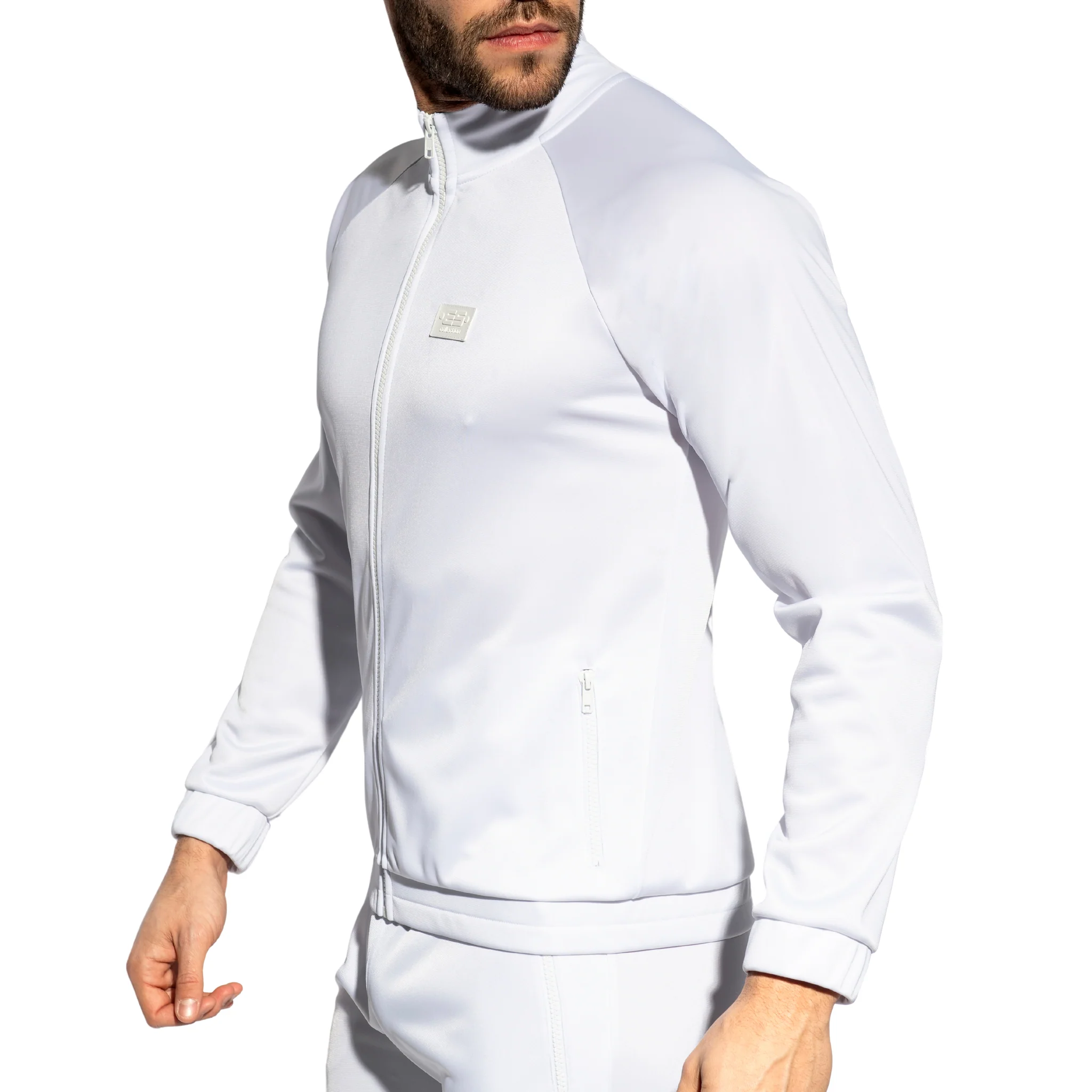 ES Collection Zip Pockets Plain Sweatshirt White SP316